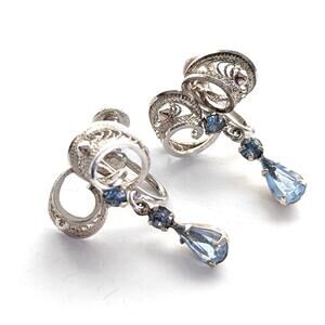 Vintage AmLee Sterling Silver Filigree Dangle Rhinestone Screwback Earrings